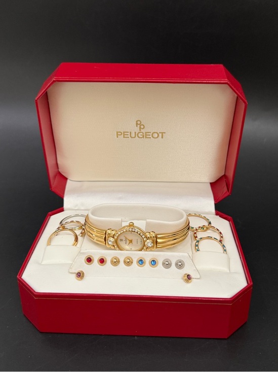 Peugeot Accessories - Vintage PEUGEOT Gold-tone Interchangeable Bezels & Studs Rhinestones Watch